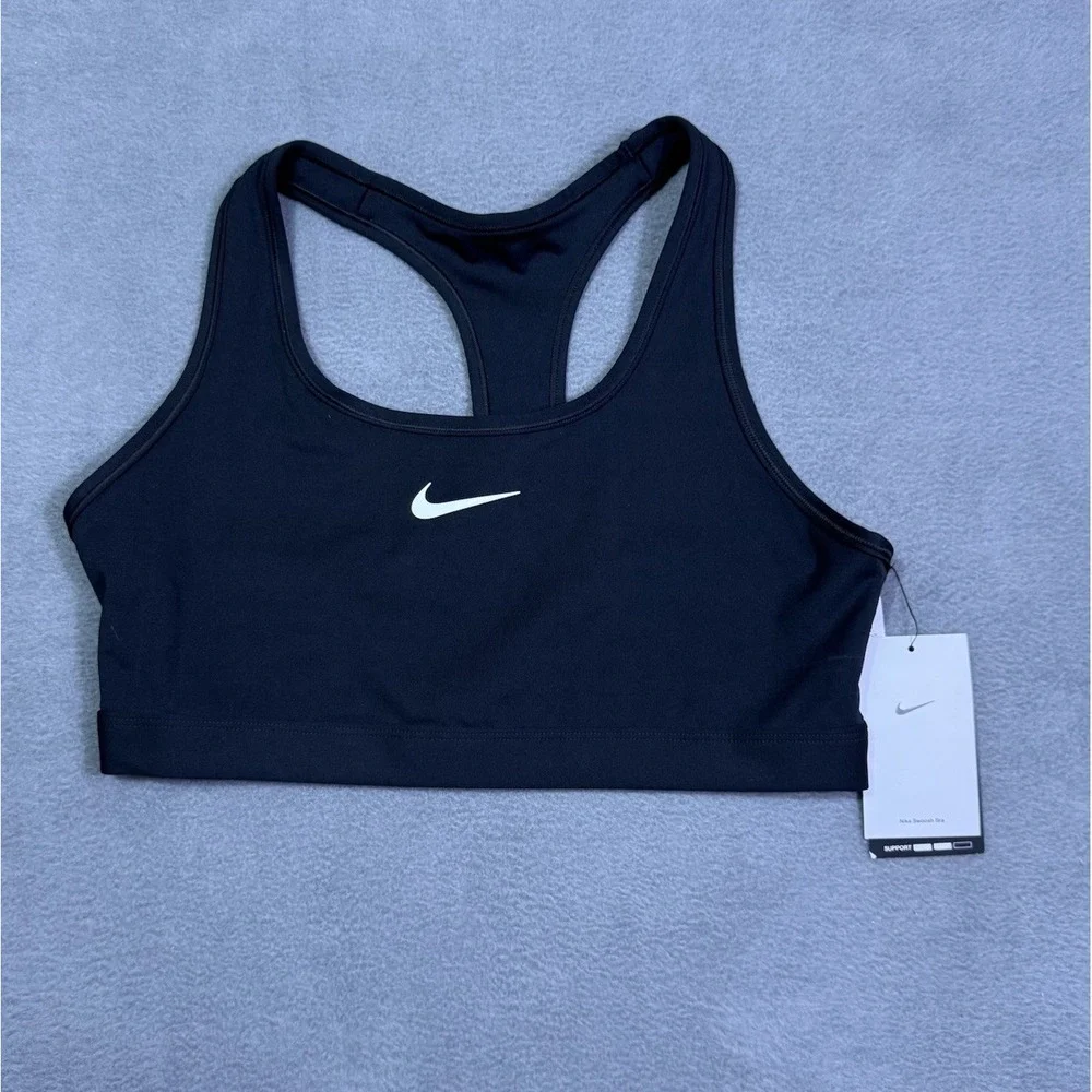Nike Swoosh Sports Bra Womens Large Black White Racerback NEW IF5648-010